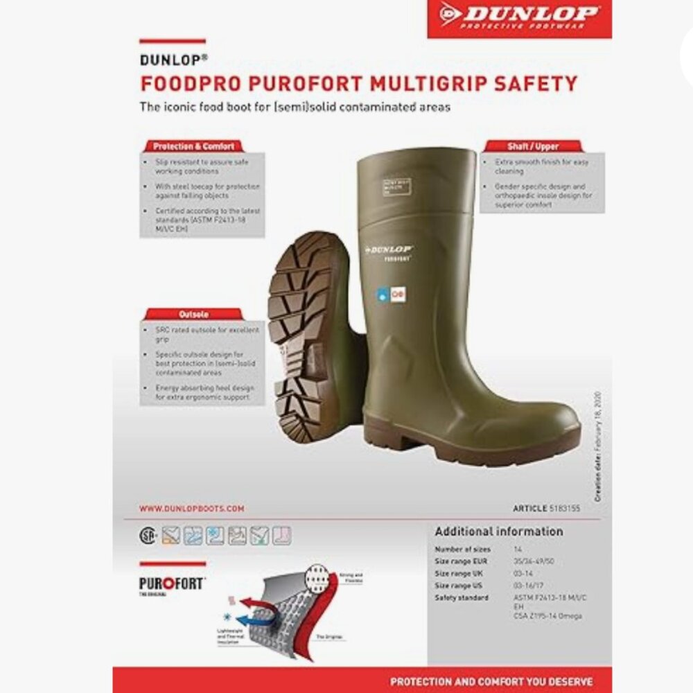 Dunlop FoodPro Purofort MultiGrip Safety Shoes EA51831 Size - 6 - Retail: $180 - Picture 2 of 4